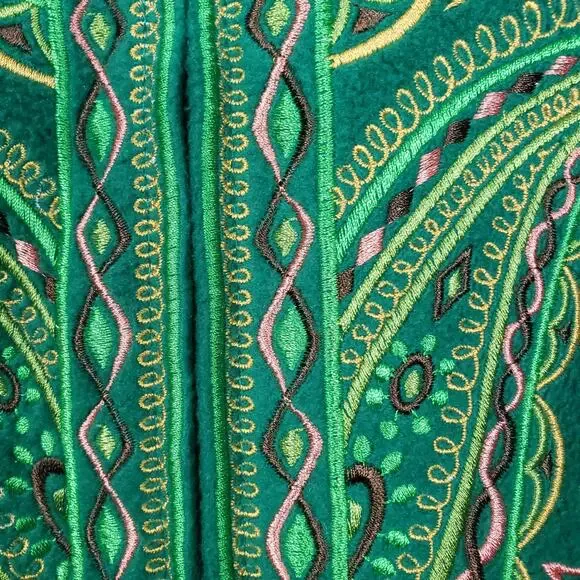 Bob Mackie Women's XL Faux Fur Embroidered Zip Up Vest Green Celtic Vibe Layer‎ - Picture 3 of 10